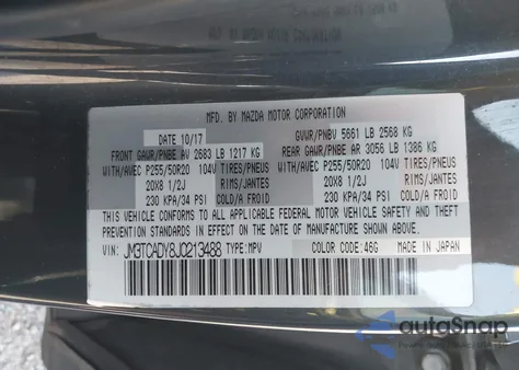 2018 Mazda Cx-9 Grand Touring из США, поврежденный, VIN JM3TCADY8J0213488